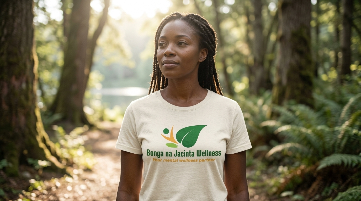 Person wearing the Bonga na Jacinta wellness logo